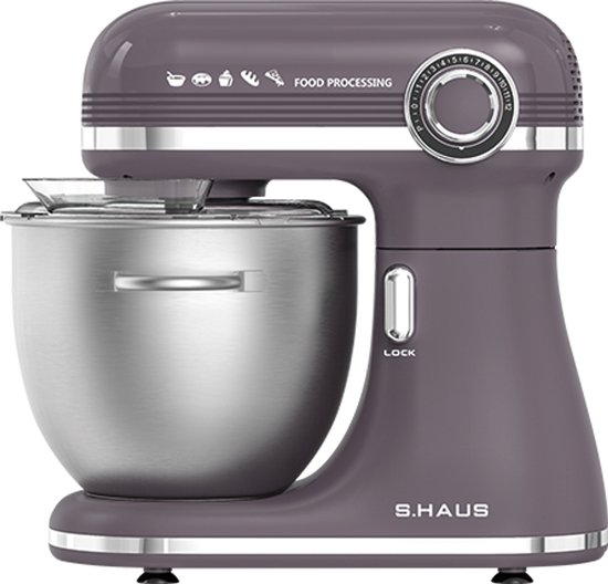 Swiss Haus® KM1807 Keukenmachine 1500W – 7.0L Keukenrobot - RVS Mengkom met Handgreep – 12 Snelheden – Multifunctionele Keukenmixer met Accessoires - Paars van Merkloos