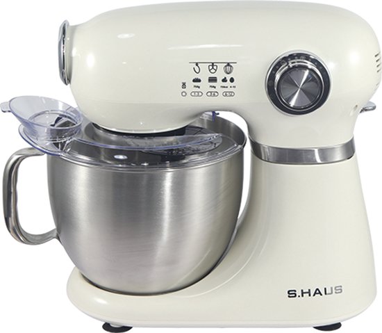 Swiss Haus® KM2005 Keukenmachine – 1000W Keukenrobot – 5L RVS Mengkom met Handgreep – 12 Snelheden – Retro Design – Multifunctionele Keukenmixer met Accessoires - Crème van Merkloos
