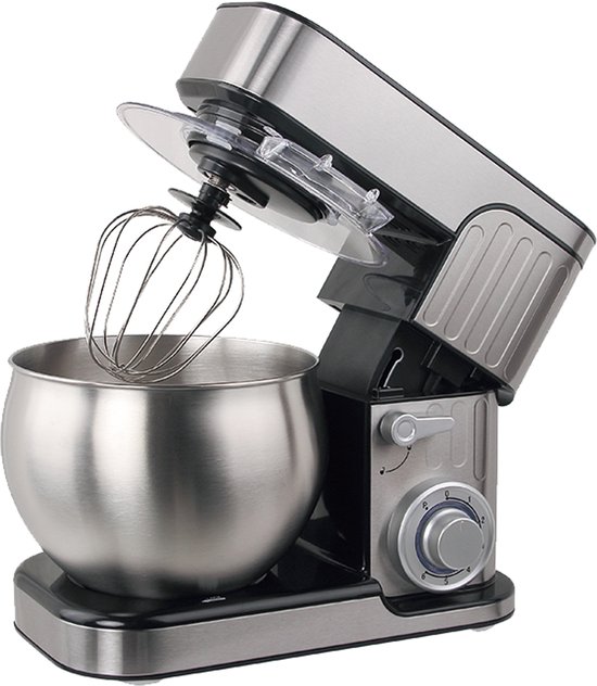 Swiss Haus® KM2206 Keukenmachine – 1300W Keukenrobot – 6L RVS Mengkom – 6 Snelheden + Pulse – Multifunctionele Keukenmixer met Deeghaak, Garde & Klopper – RVS