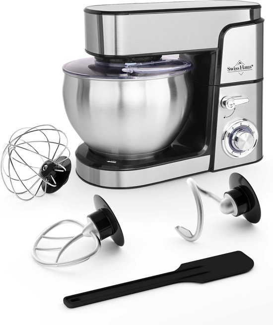 Swiss Haus® KM2207 Keukenmachine 1500W – 7L RVS Keukenrobot – 6 Snelheden + Pulse – Multifunctionele Standmixer met Accessoires – RVS