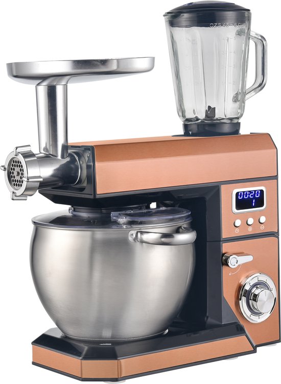 Swiss Haus® KM2285BG Keukenmachine - 1500W Keukenrobot – 8.5L RVS Mengkom – Met Blender 1.5L & Vleesmolen – Foodprocessor met Timer & LED Display – Koper van Merkloos