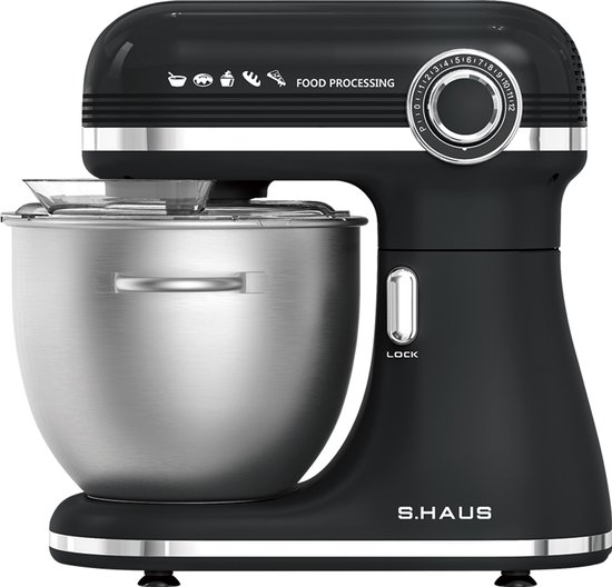 Swiss Haus® KM2307 Keukenmachine 1500W – 7.0L Keukenrobot - RVS Mengkom met Handgreep – 12 Snelheden – Multifunctionele Keukenmixer met Accessoires - Zwart van Merkloos