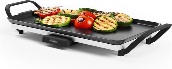 Swiss Haus® TP46 Elektrische Bakplaat - 1360W - Grillplaat - Teppanyaki - PFAS Vrij - 46x26 cm - Gourmet - Thermostaat & Handgrepen - Tafelgrill voor 4-6 Personen - Voor Binnen en Buiten - Zwart