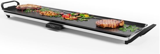 Swiss Haus® TP90 Bakplaat XXL - 2000W Elektrische Grillplaat XXL - PFAS Vrij - 90x23 cm - Afneembare Thermostaat & Handgrepen - Vetopvangbak - Gourmet - Teppanyaki - Tafelgrill voor 8-10 Personen - Zwart