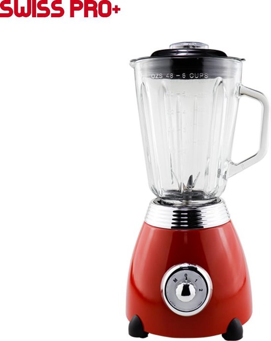 Swiss Pro+ Glazen Blender- 1.5 L - 850W - Appel Rood - 1.5 liter van Merkloos