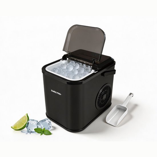 Swiss Pro+ IJsblokjesmachine - 2 Liter - 6-8 Min. - 12kg/24u -Draagbaar-Zelfreinigend- met IJsschep - Zwart - SP-ICE1100.WC