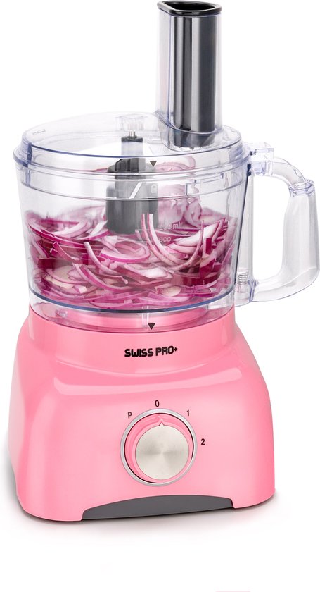 Swiss Pro+ | Krachtige SP800 Retro Foodprocessor - 1.2 Liter - 13 Delig | Inclusief accessoires | Super Pink van Merkloos