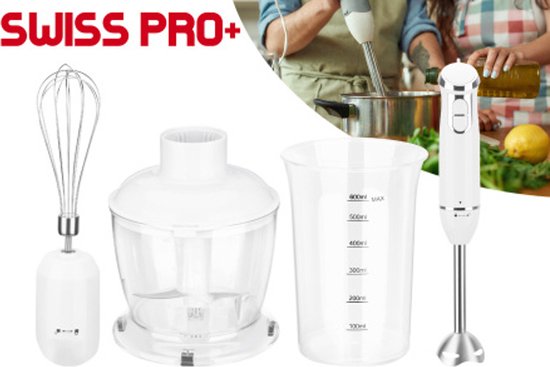 Swiss Pro+ Staafmixer Set - Staafmixer, Blender & Klopper - Inclusief Maatbeker van Swiss Pro+