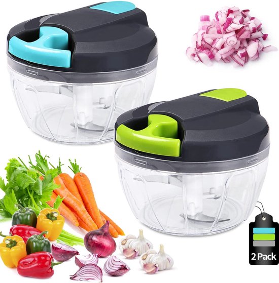 Taajirun - Handmatig hakmolen-520 ml Mini Uienhakker-Uiensnijder Keuken-3 Roestvrijstalen Messen-Groentesnijder-2 stuks van Taajirun