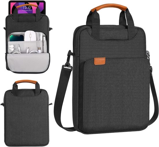 Tablet Schoudertas voor 9-11 inch, Geschikt voor iPad Pro/Air en Galaxy Tab, Polyester met Verborgen Handvat, Zwart en Grijs van Merkloos