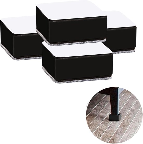 Tafelpootverhoger Zelfklevende Meubelkrikken, Krikken voor Banken, Meubelkrikken 3cm voor Stoelen, Kasten, Bedden, Tafels (4 Stuks, Zwart Vierkantset)