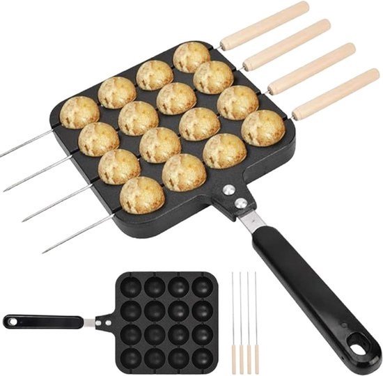 Takoyakipan - Poffertjesmaker - Snacks bereiden - Antiaanbaklaag - 16 gaten - Meerkleurig