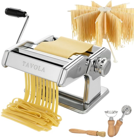 Tavola - Pastamachine + Pasta droogrek - Pasta maker - Pasta maken - Ravioli maken - RVS - Housewarming cadeau van Merkloos