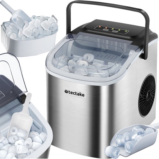 tectake® IJsblokjesmachine Arctic - 1,2L - 2 IJsblokjes Formaten - IJsmachine - Ice cube maker - IJsblokjesmaker met IJsschep - Zilver