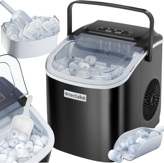 tectake - Ijsblokjesmachine Arctic - 1,2L - 2 ijsblokjesformaten - Ice cube maker - IJsblokjesmaker - IJsschep - zwart van Tectake
