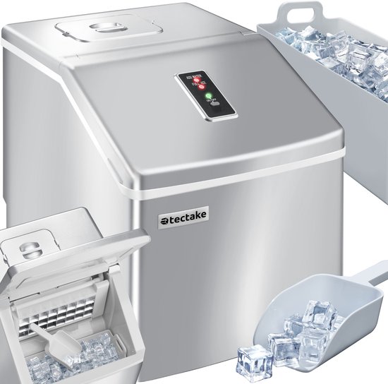 tectake® Professionele IJsblokjesmachine - IJsblokjesmaker voor Heldere IJsblokjes - 13 kg per 24 Uur - 2,2 Liter Watertank - 24 IJsblokjes per Cyclus - Inclusief Ijsschep - Zilver