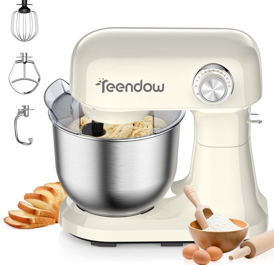 Teendow Keukenmachine – Staande Mixer - 12 Snelheden - 5L RVS Kom - Kantelbare Kop - Vaatwasserbestendig voor Thuisbakken