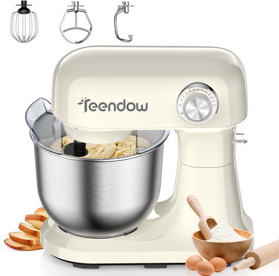 Teendow SM‑B03C Keukenmachine - 1500W Staande Mixer met 12 Snelheden - 5L RVS Kom - Kantelbare Kop - Voor Deeg Kneden, Taartbeslag en Room - Vaatwasserbestendig voor Thuisbakken van teendow