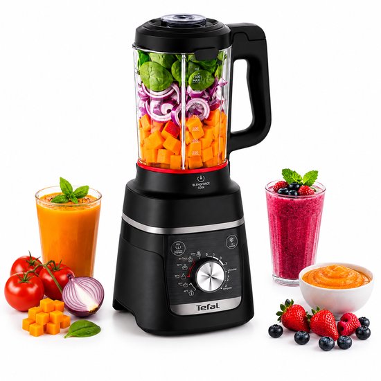 TEFAL Blendforce Cook 1.5L - Kookfunctie - Auto-reinigingsprogramma Blender Zwart - Soepmaker & Smoothie Blender - Ice Crush Functie - 8 Automatische Programma’s - Verwarmende Multifunctionele Keukenblender