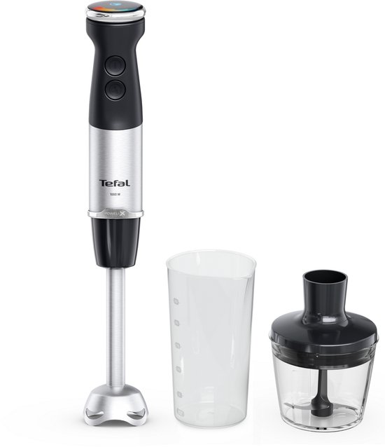 Tefal Quickchef+ HB6728 - Staafmixer - Inclusief Mengbeker en Hakmolen - 20 Snelheden en Turbostand - 1000W - Zwart/RVS