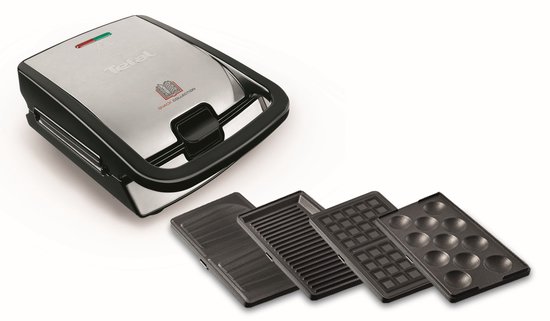 Tefal Snack Collection SW854D - Contactgrill & Tosti-ijzer - 4 verschillende Platen voor tosti's, wafels, panini's en poffertjes- RVS - Anti-aanbaklaag van Tefal