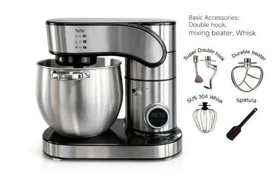 Teffo Keukenmachine 12L 2000W Deegmachine Mixer voor Brood en Taart van Merkloos