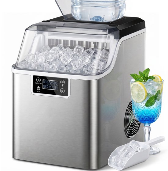 TEKROA® Professionele IJsblokjesmachine RVS - 24 IJsblokjes in 14-18 min - 20kg/24u - Zelfreinigend - LCD Scherm - 3.2L Reservoir