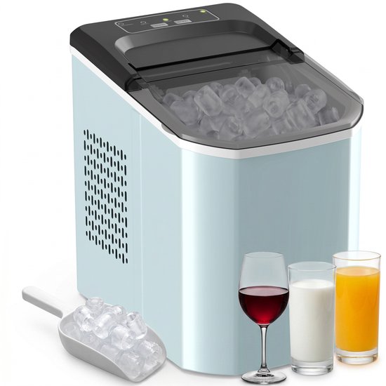 TEKROA® Zelfreinigende IJsblokjesmachine - 12 kg/24u - 9 Blokjes in 7 Min, 2 Maten IJs, 1,5L Waterreservoir - Blauw