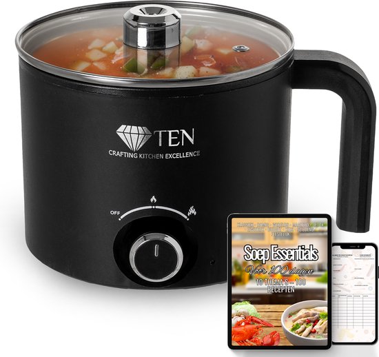 TEN® - Soepmaker 1.9L Elektrisch – Soupmaker 200W/600W + 100 SOEPGERECHTEN Digitaal Recepten boek - Zwart van TEN®