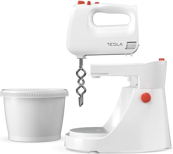 Tesla MX501WRB - Handmixer met Mengkom - Keukenmixer - 5 snelheden + Turbofunctie - 500 w - 3L - Kloppers, Deeghaken & Garde van Tesla