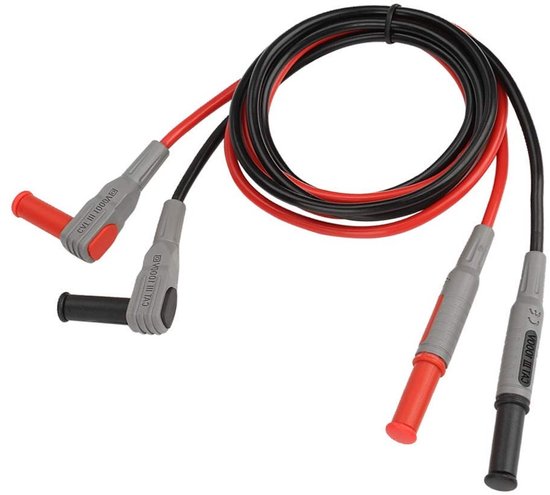 Testkabel voor multimeter - Banana testkabel met rechte en haakse connectoren, 4mm, 100cm - Elektrische testhaak en draadset voor nauwkeurige metingen