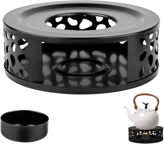 Theewarmer - Theepot Warmhouder - Theepot Warmer - Theelichthouder - Warmhouder - Thee Warmhoudplaat - Theewarmer Theelichtje - Warmhouder - Warmhoudplaat - Rechaud Met Waxinelicht - Voor Het Verwarmen Koffie Glas Theepotten - RVS - Zwart