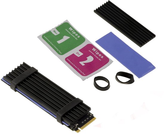 Thermische beschermingsset voor SSD M2 formaat 2280 met thermopad en radiator