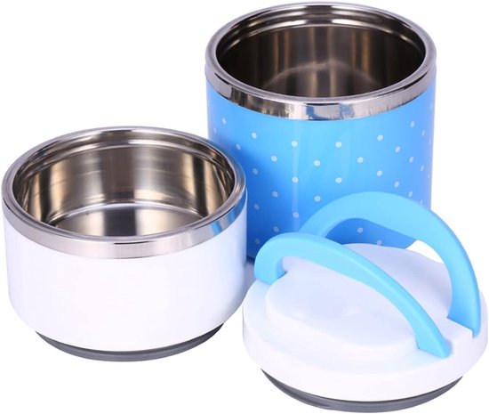 Thermische Lunchbox met 2 Lagen van RVS - Ideaal voor Warm en Koud Eten, Duurzaam en Handig voor Op Reis van Merkloos