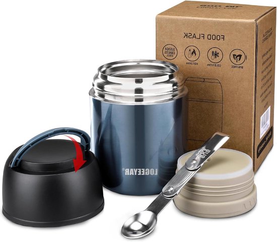 Thermosbakje voor voedsel - Warmhoudcontainer - Lunch meenemen - Dubbelwandige isolatie - 500 ml - Blauw