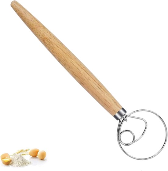 Thijox - Deense Deeggarde Roestvrijstaal met Houten Handvat - Handmixer voor Brooddeeg, Gebak en Pizzadeeg - Keukenaccessoire voor Bakliefhebbers