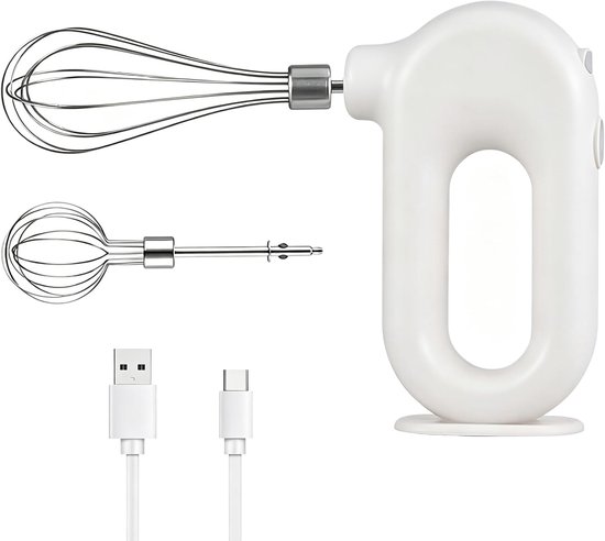 Thijox - Draadloze Handmixer Elektrische Mini Eiklopper met 4 Snelheden, USB Oplaadbaar, 1500mAh, Wit - Perfect voor Keuken, Bakken, en Kloppen van Ro