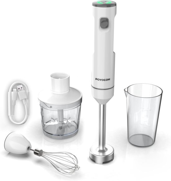 Thijox - Draadloze Staafmixer met Variabele Snelheid, Oplaadbaar met Type-C Kabel, 500 ml Hakmolen, 600 ml Vat, Eiergarde, Perfect voor Smoothies, Mil