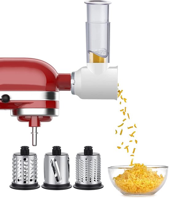 Thijox - Groentesnijder voor KitchenAid Keukenmachine - Snijder Versnipperaar Hulpstuk - Kaasrasp Set - Wit - Keukenaccessoire voor Groenten en Kaas
