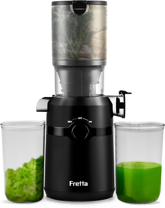 Thijox - Koude Pers Sapcentrifuge - Fretta Slow Juicer met 108 mm Opening, 1L Inhoud, 200W, BPA-vrij, Zwart - Perfect voor Groenten en Fruit, Eenvoudi