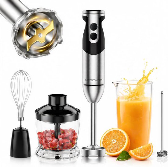 Thijox - Krachtige 5-in-1 Staafmixer met Titanium Messen, 12 Snelheden, 500ml Hakmolen, 600ml Beker, Garde en Melkopschuimer - Zwart voor Keuken, Fees