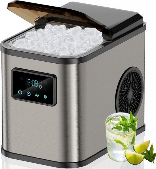 Thuys – Krachtige IJsblokjesmachine – 2 Afmetingen – Zelfreinigende IJsmachine – Crushed Ice Maker in Enkele Minuten – 2L – LED-Scherm – Zilver van Thuys