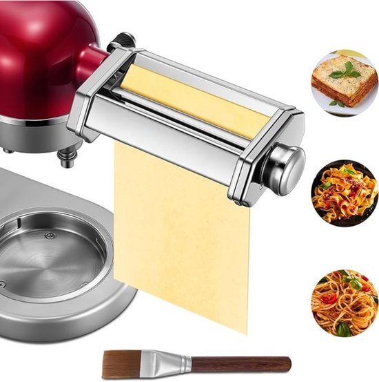 Thuys - Pastaroller Opzetstuk voor Keukenmachine – 7 Instelbare Diktes 1–7 mm – RVS – Pastavellen & Platte Pasta – Inclusief Reinigingsborstel