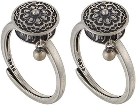 Tibetaanse Boeddhistische Lotusringen, 2 Stuks, Rotating Ringen met OM Gebedsmolen, Geluksringen van Messing voor Spirituele Beleving en Meditatie