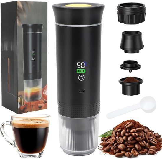 TIM® Draagbare Koffiemachine - Blender To Go - Draagbare Blender - Zwart - 9cm x 9cm x 21cm