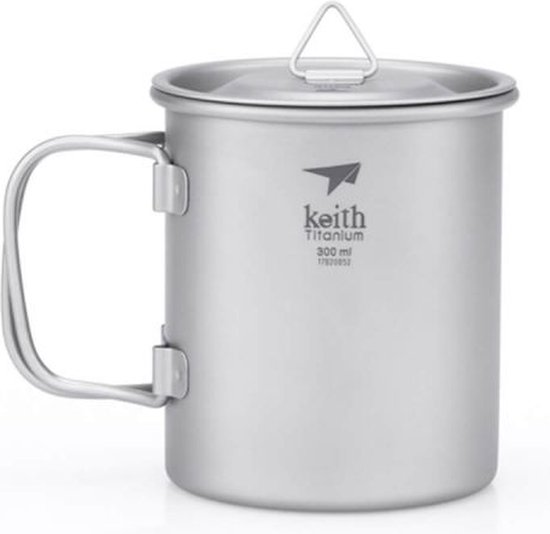 Titanium mok met inklapbaar handvat en deksel 1 eenheid | Keith van Merkloos
