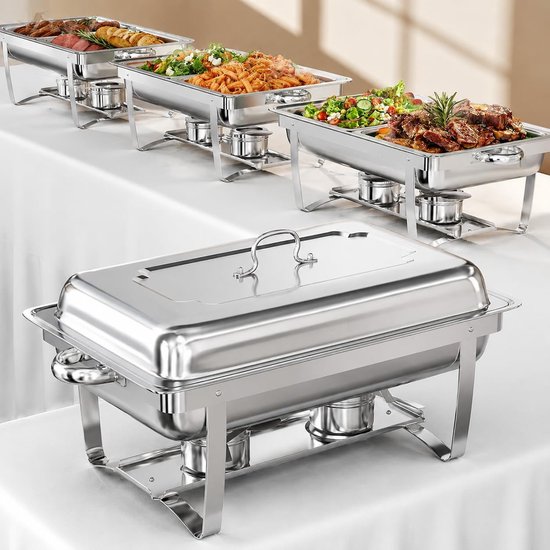 TLGREEN 9L Chafing Dish Roestvrijstalen - Warmhoudcontainer - 2 x 1/2 GN-containers - voor Catering Buffetten Feestjes scholen