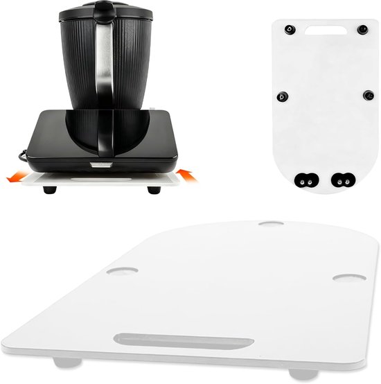 TM7 voor Thermomix, plank voor Thermomix met wielen, licht glijplank van acrylglas, rolplank/slider - met antislip rubberen voetjes, glijders voor TM7 veilige stand, zwart (wit)
