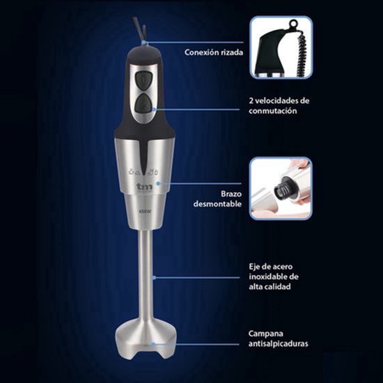 TMPBA008 Handmixer met 400 W vermogen, kap en as, roestvrij staal, maatbeker 900 ml, ergonomische en antislip handgreep, roestvrij staal