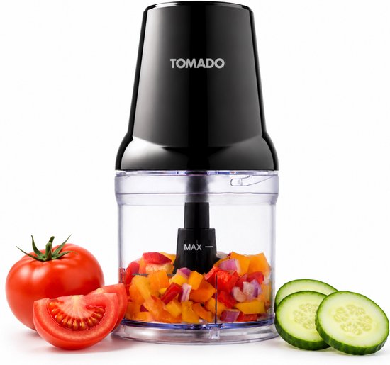 Tomado TCH2001B - Hakmolen - 360 ml - 2 RVS messen - 400 watt - Snijdt, hakt en mixt - Zwart